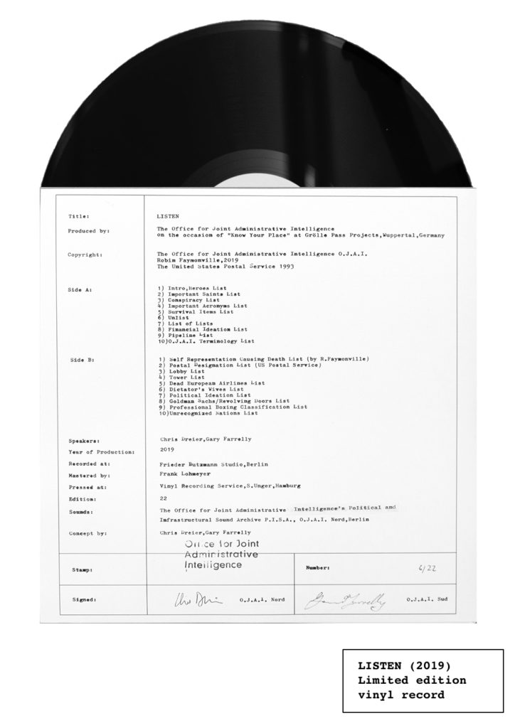 LISTEN (2019), limited edition spoken word vinyl LP